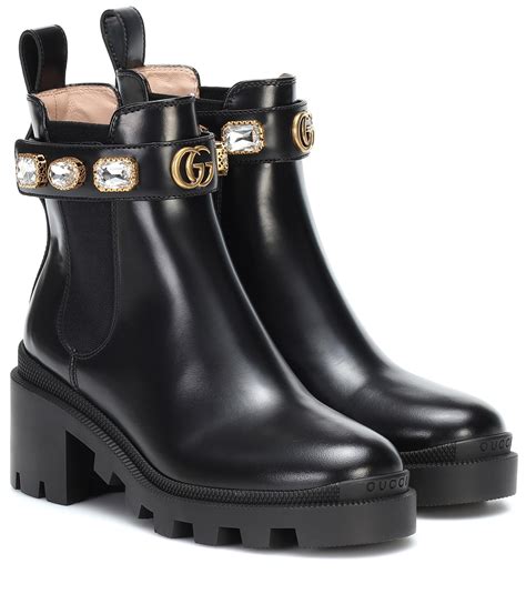 gucci leather lace-up ankle boots|Gucci embellished leather ankle boots.